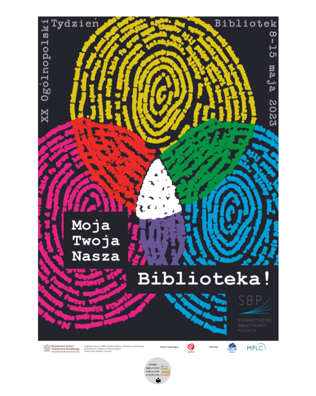 Grafika przedstawia plakat z okazji XX Ogólnoposlkiegoo Tygodnia Bibliotek.